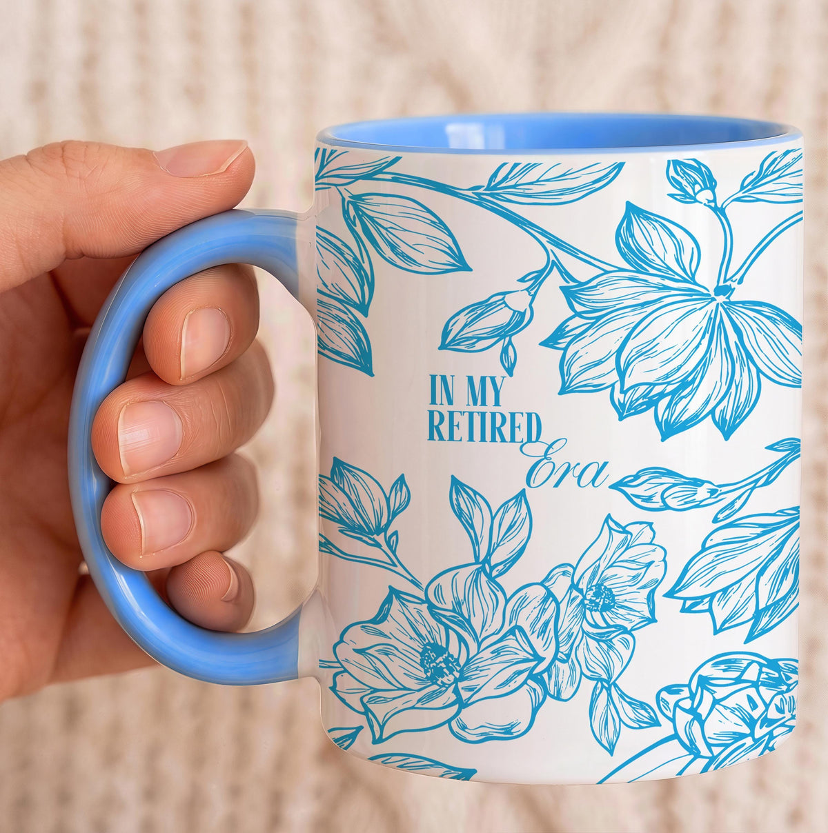 Personalized Retired Era Floral Ceramic Mug, Boho Botanical Retirement Coffee Cup