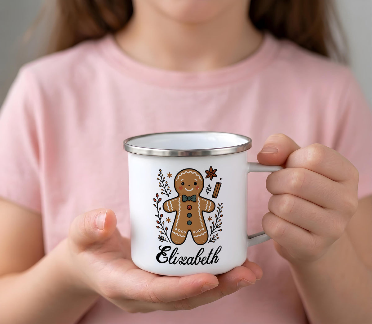 Personalized Christmas Enamel Mug, Custom Name Winter Drinkware