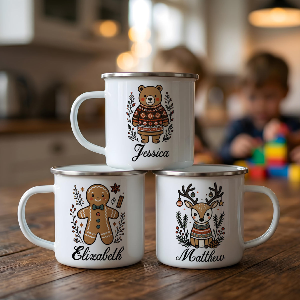 Personalized Christmas Enamel Mug, Custom Name Winter Drinkware