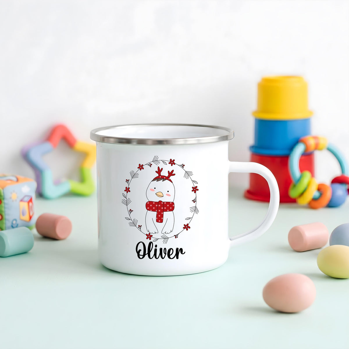 Personalized Stainless Steel Winter Animals Mug, Custom Name Kids Adventure Cup