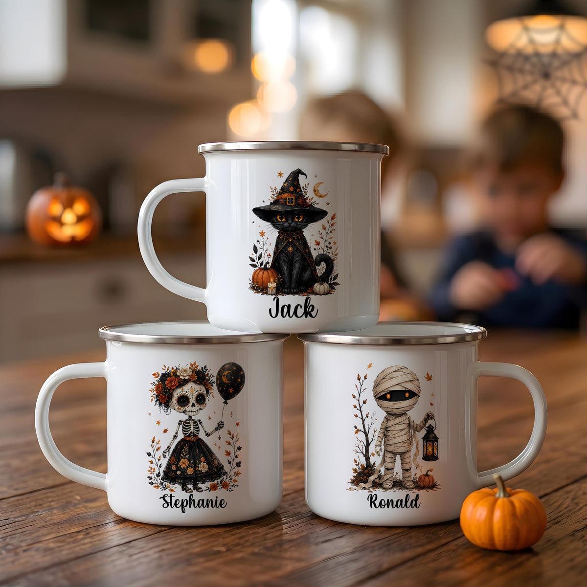 Personalized Halloween Camp Mug, Spooky Season Stainless Steel Cup, Custom Name Drinkware