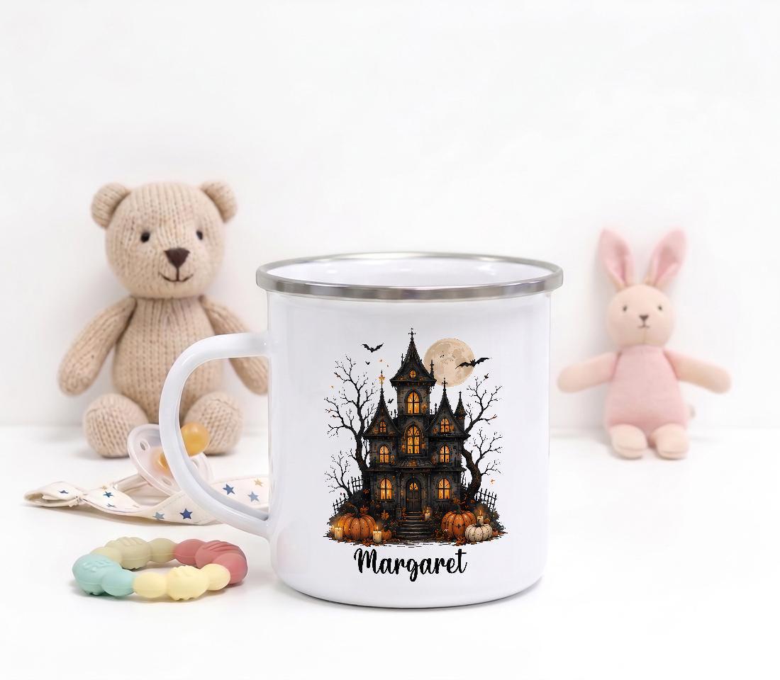 Personalized Halloween Camp Mug, Spooky Season Stainless Steel Cup, Custom Name Drinkware