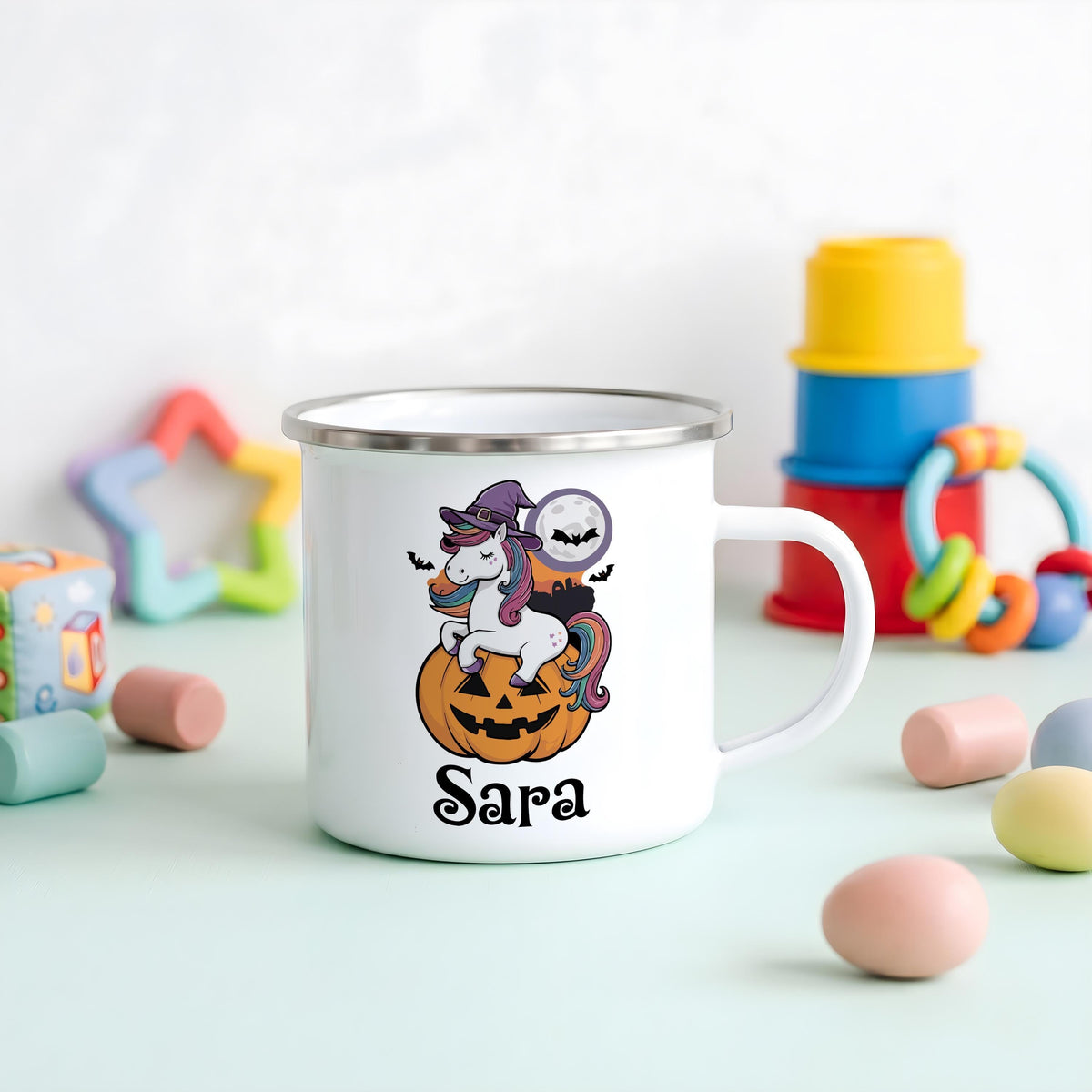 Personalized Spooky Season Enamel Kids Mug, Halloween Adventure Camp Cup