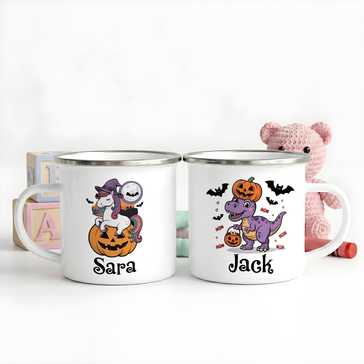 Personalized Spooky Season Enamel Kids Mug, Halloween Adventure Camp Cup