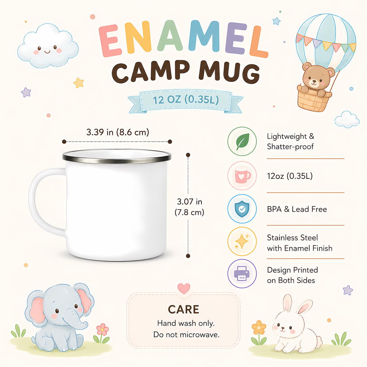 Personalized Alphabet Initial Kids Hot Cocoa Mug, Custom Name Monogrammed Enamel Cup