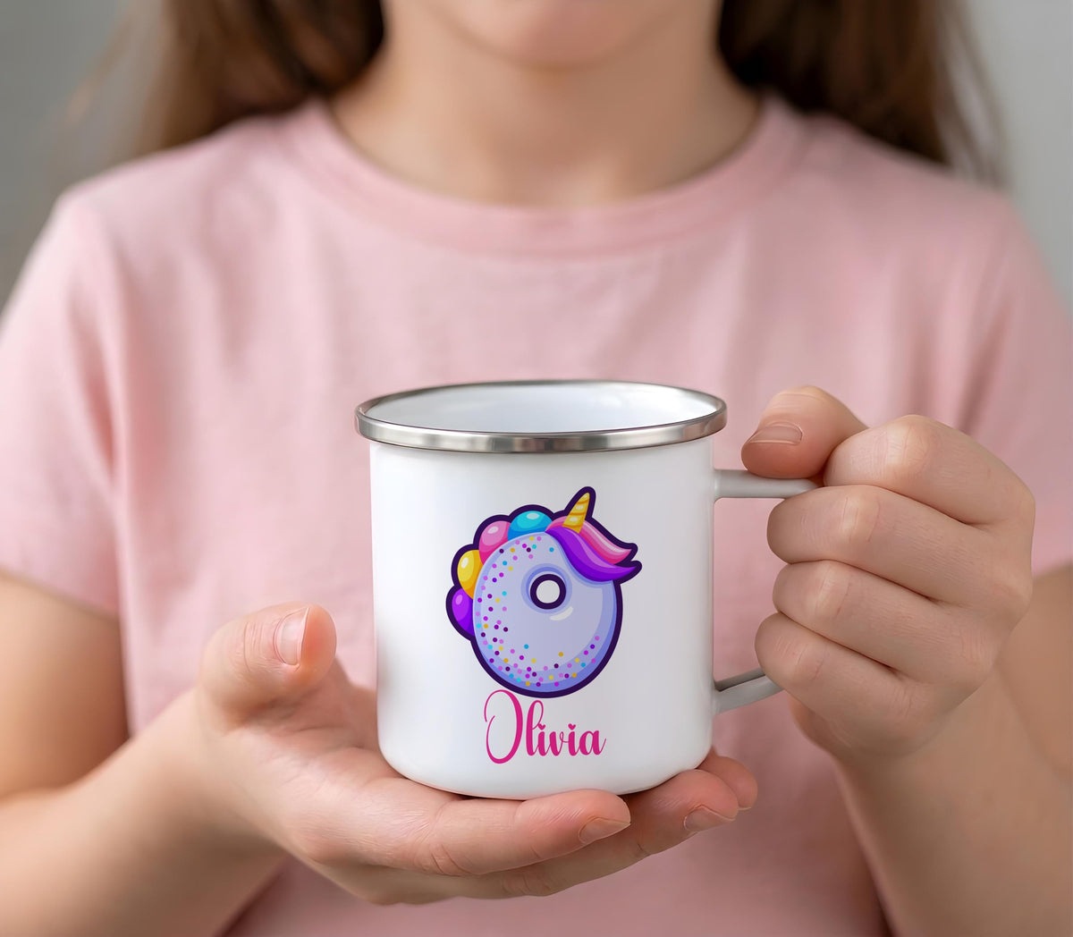 Personalized Alphabet Initial Kids Hot Cocoa Mug, Custom Name Monogrammed Enamel Cup