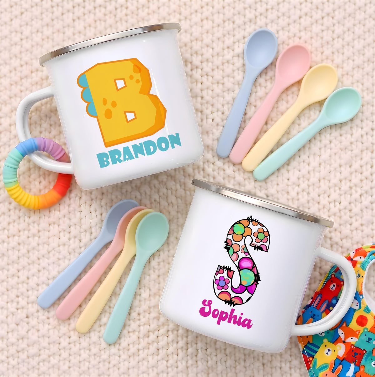 Personalized Alphabet Initial Kids Hot Cocoa Mug, Custom Name Monogrammed Enamel Cup