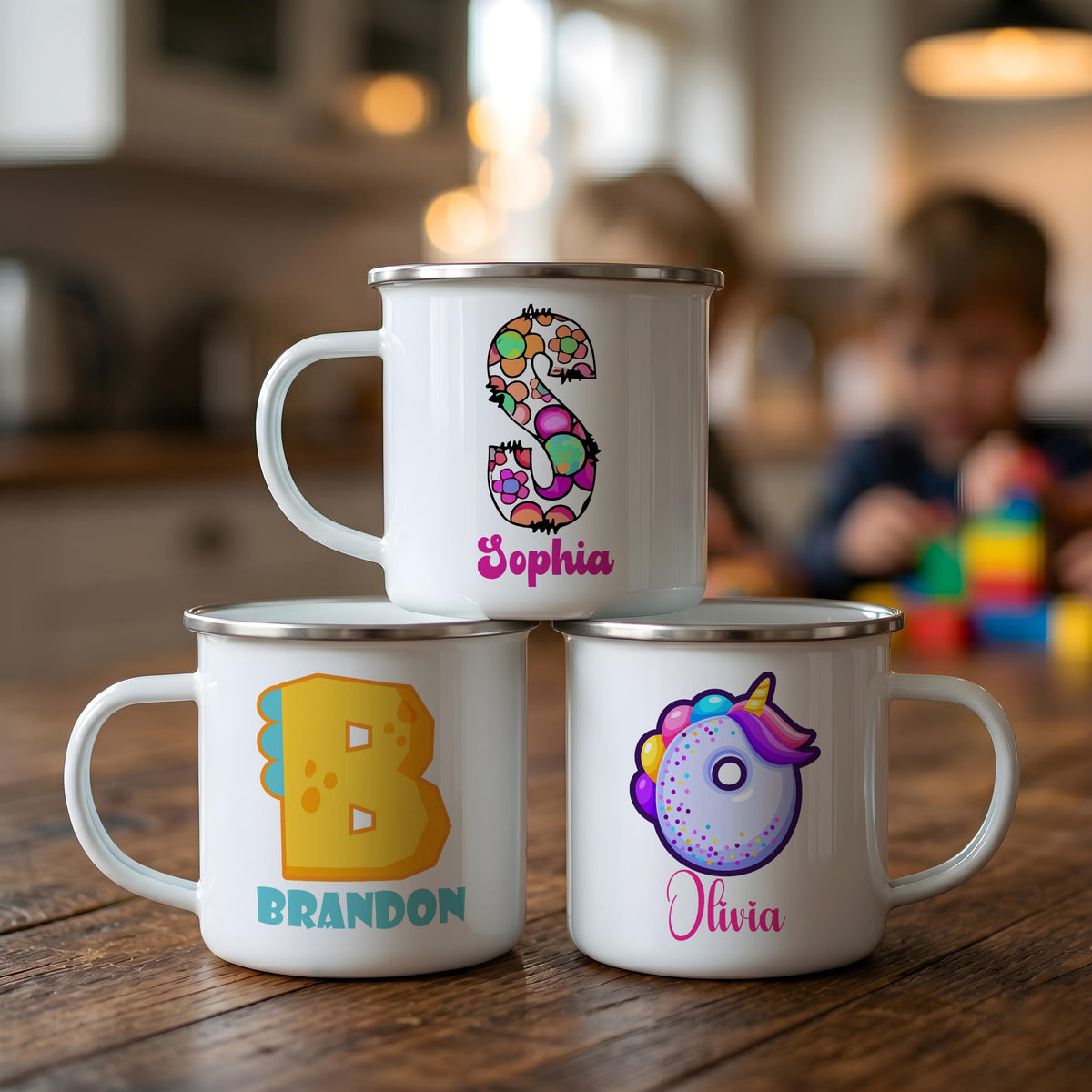 Personalized Alphabet Initial Kids Hot Cocoa Mug, Custom Name Monogrammed Enamel Cup
