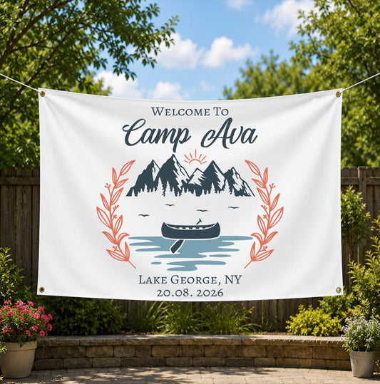Custom Bachelorette Lake Camp Banner, Outdoor Party Backdrop, Girls Camping Sign