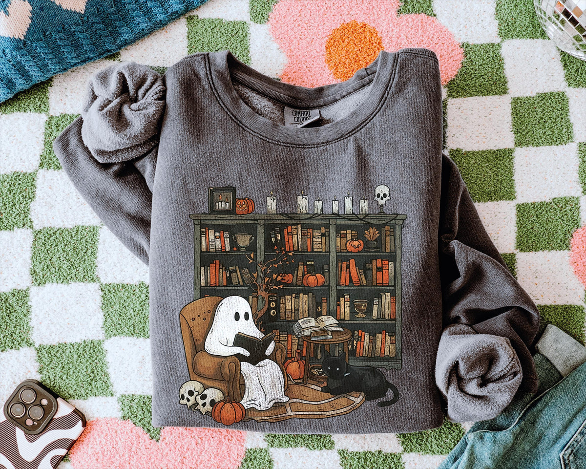 Halloween Teacher Comfort Colors Sweathirt, Bookish Halloween Sweater, Librarian Halloween Crewneck, Halloween Book Lover Sweathirt