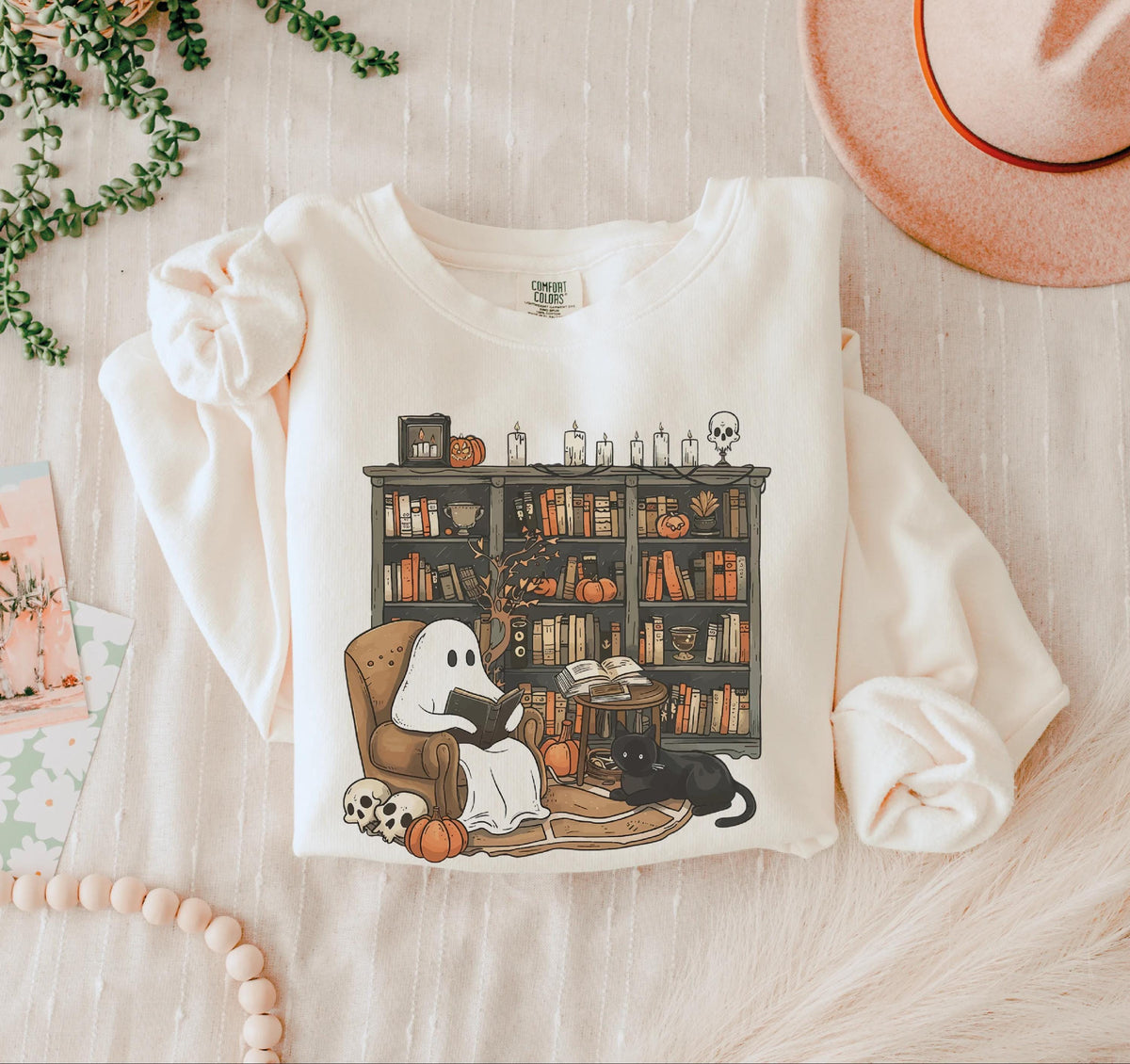 Halloween Teacher Comfort Colors Sweathirt, Bookish Halloween Sweater, Librarian Halloween Crewneck, Halloween Book Lover Sweathirt