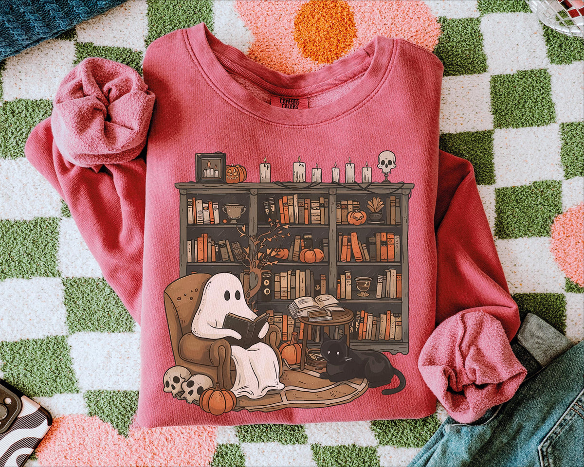 Halloween Teacher Comfort Colors Sweathirt, Bookish Halloween Sweater, Librarian Halloween Crewneck, Halloween Book Lover Sweathirt