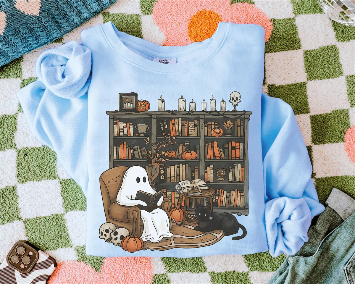 Halloween Teacher Comfort Colors Sweathirt, Bookish Halloween Sweater, Librarian Halloween Crewneck, Halloween Book Lover Sweathirt