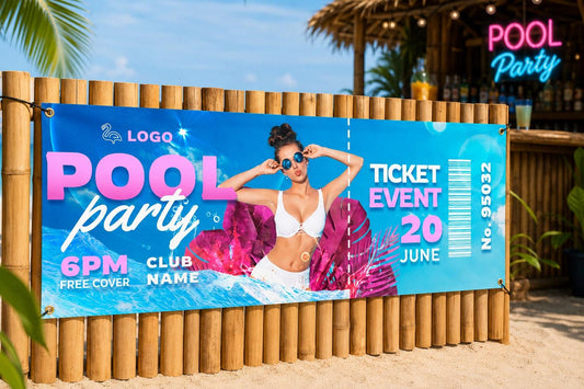 Custom Pool Party Vinyl Banner, Personalized Event Sign with Grommets (Print & Ship)