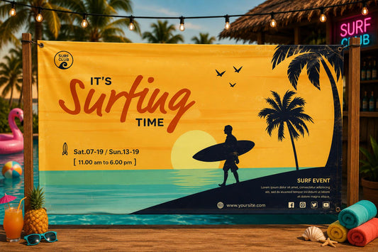 Custom Surfing Event Banner, Personalized Beach Festival Sign, Outdoor Vinyl Print