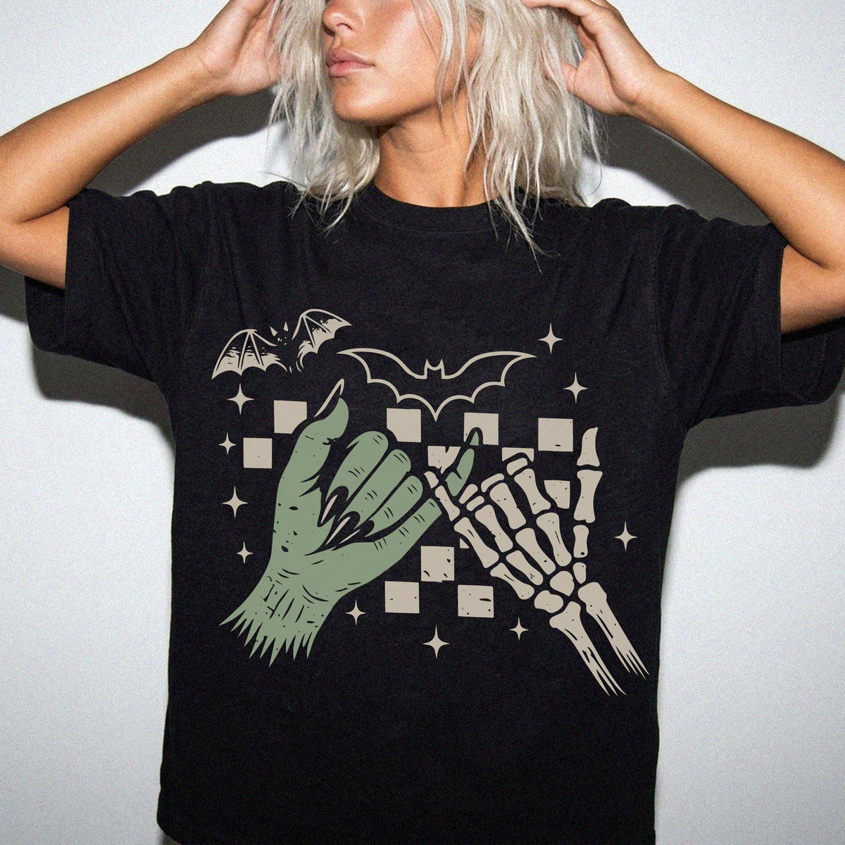 Skeleton Hands Comfort Colors® Shirt, Monster Hand Halloween T-Shirt, Spooky Season Tee, Retro Halloween Shirt