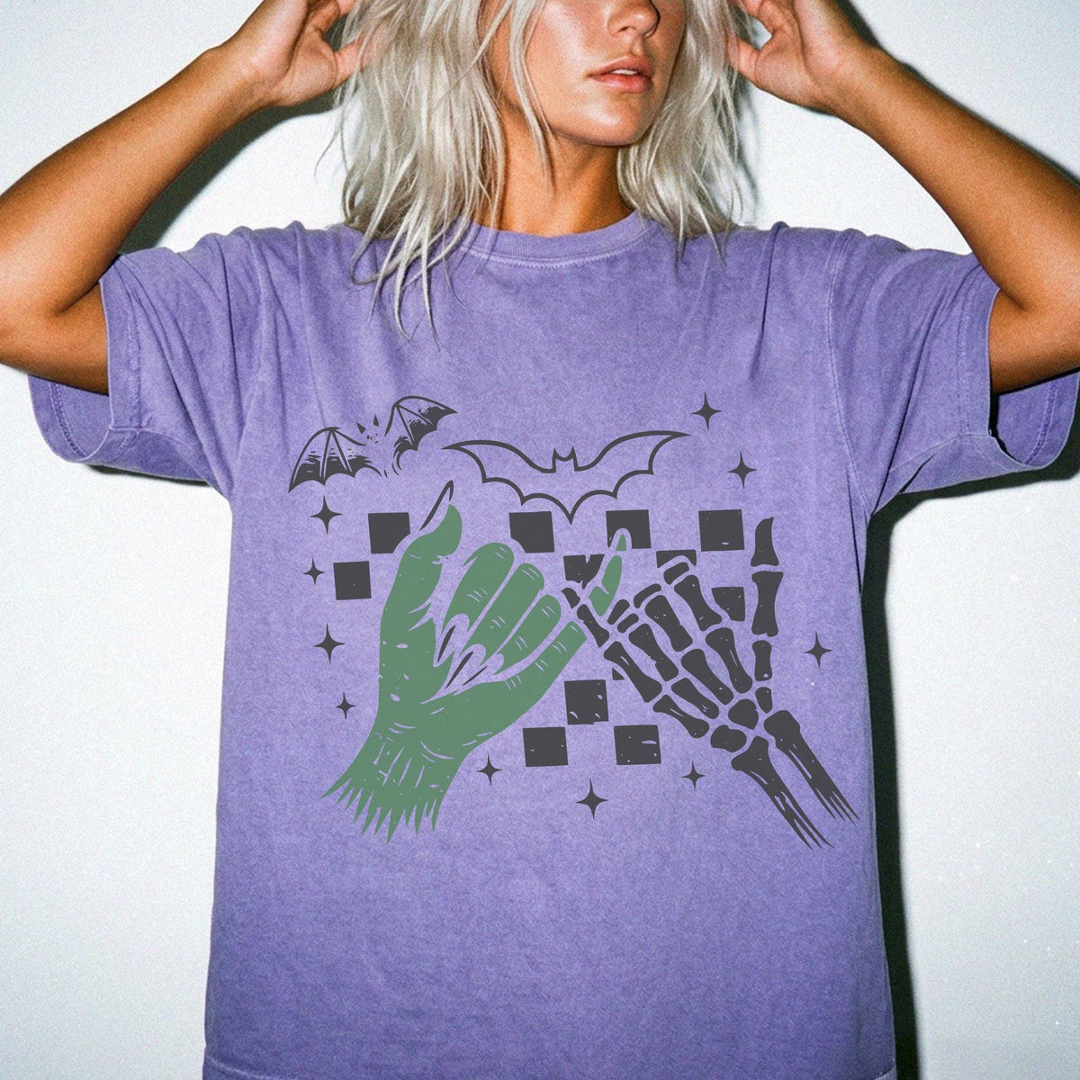 Skeleton Hands Comfort Colors® Shirt, Monster Hand Halloween T-Shirt, Spooky Season Tee, Retro Halloween Shirt