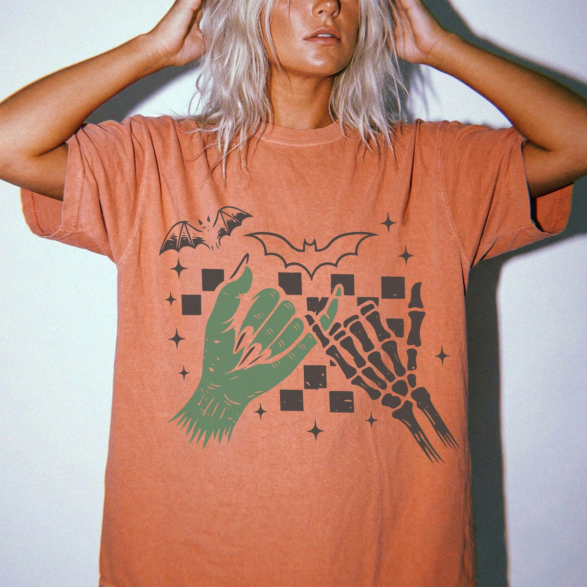 Skeleton Hands Comfort Colors® Shirt, Monster Hand Halloween T-Shirt, Spooky Season Tee, Retro Halloween Shirt