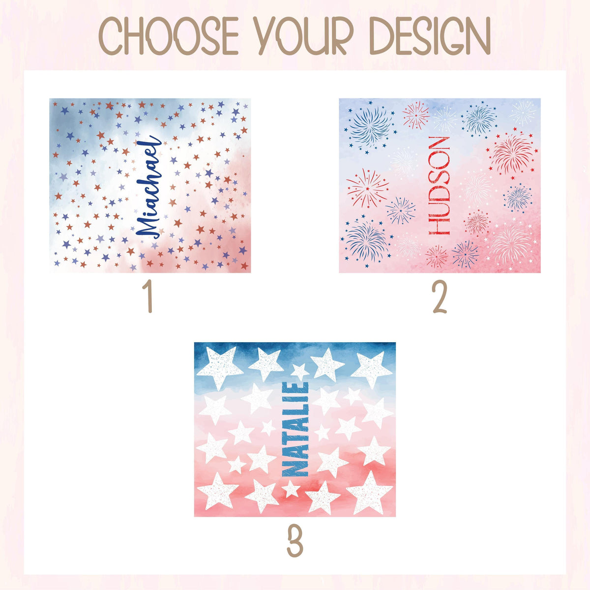 Personalized Patriotic Tumbler with Name, Red White Blue Fireworks Insulated Coffee Cup