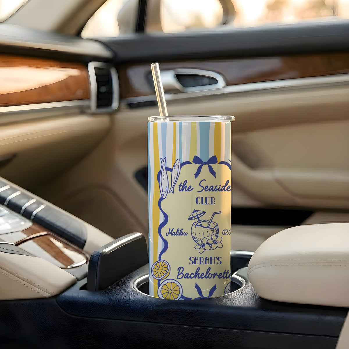 Personalized Seaside Club Beach Bachelorette Tumbler, Coastal Bridal Party Insulated Cup
