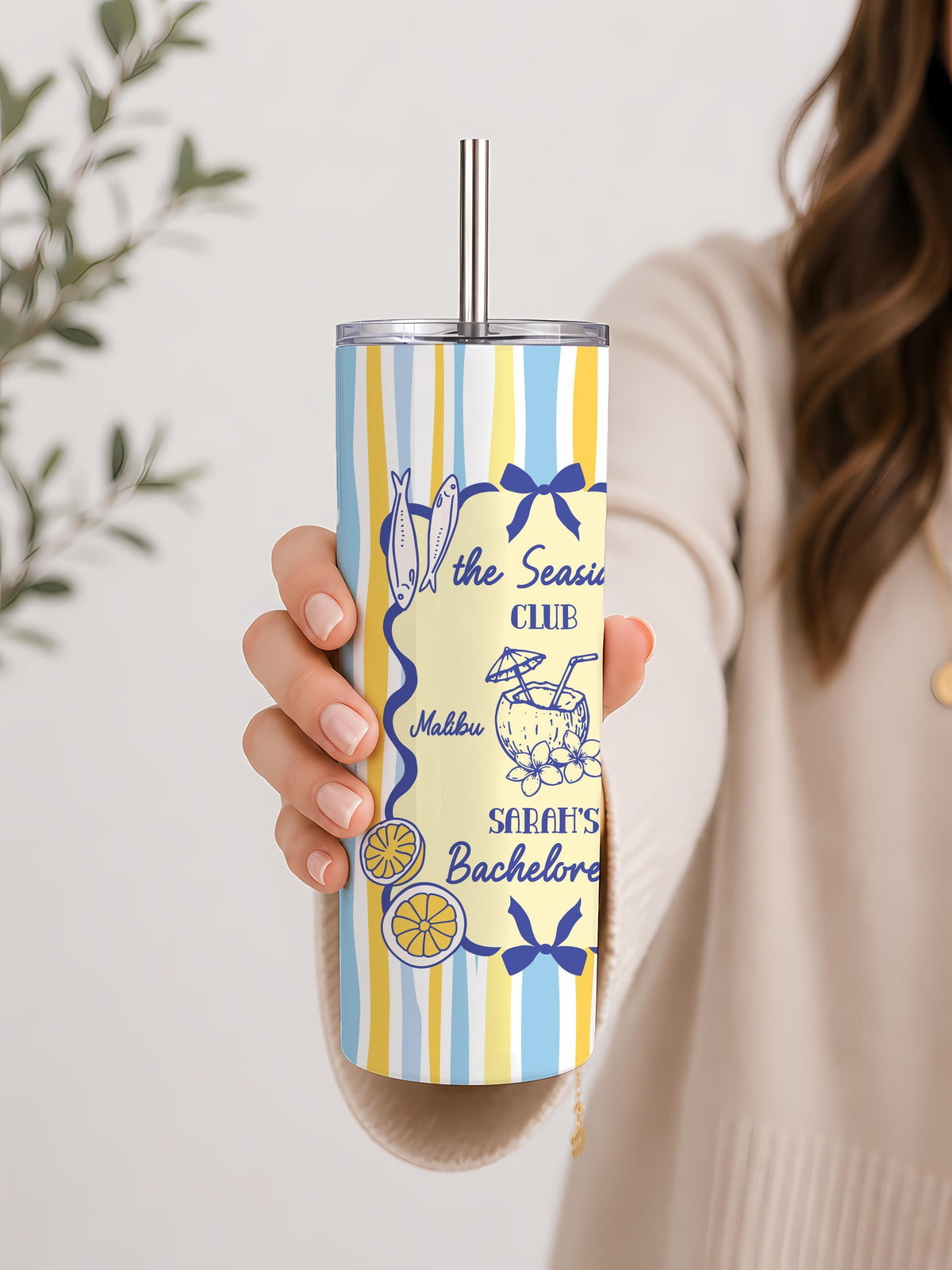 Personalized Seaside Club Beach Bachelorette Tumbler, Coastal Bridal Party Insulated Cup