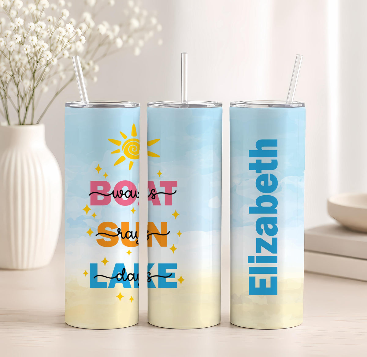 Custom Name Tumbler, Boat Life Beach Lover Insulated Cup, Lake Days Stay Salty
