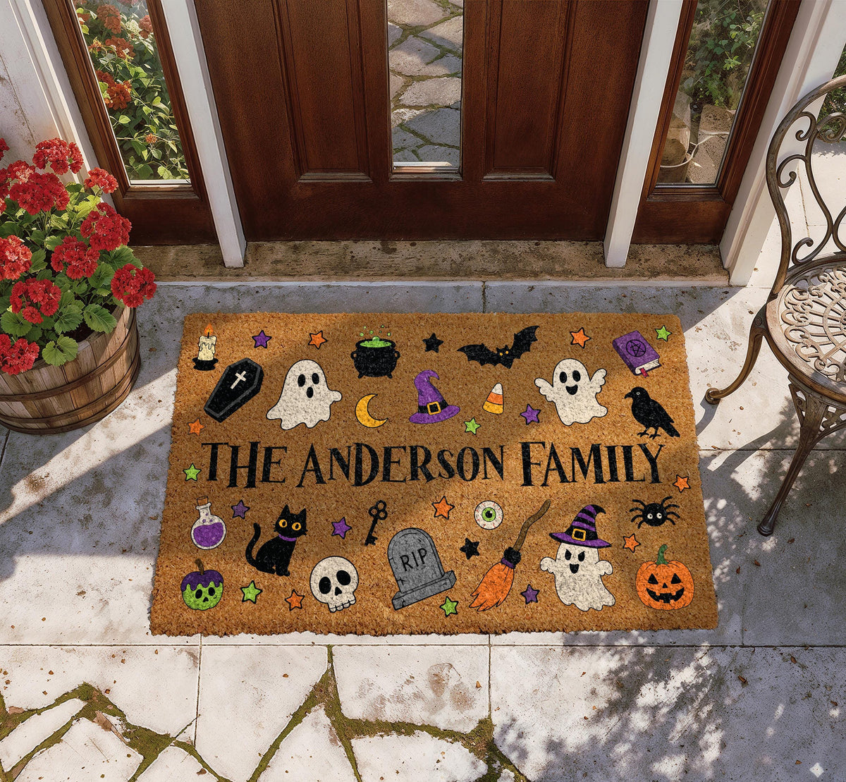 Personalized Spooky Season Doormat, Custom Last Name Halloween Welcome Mat