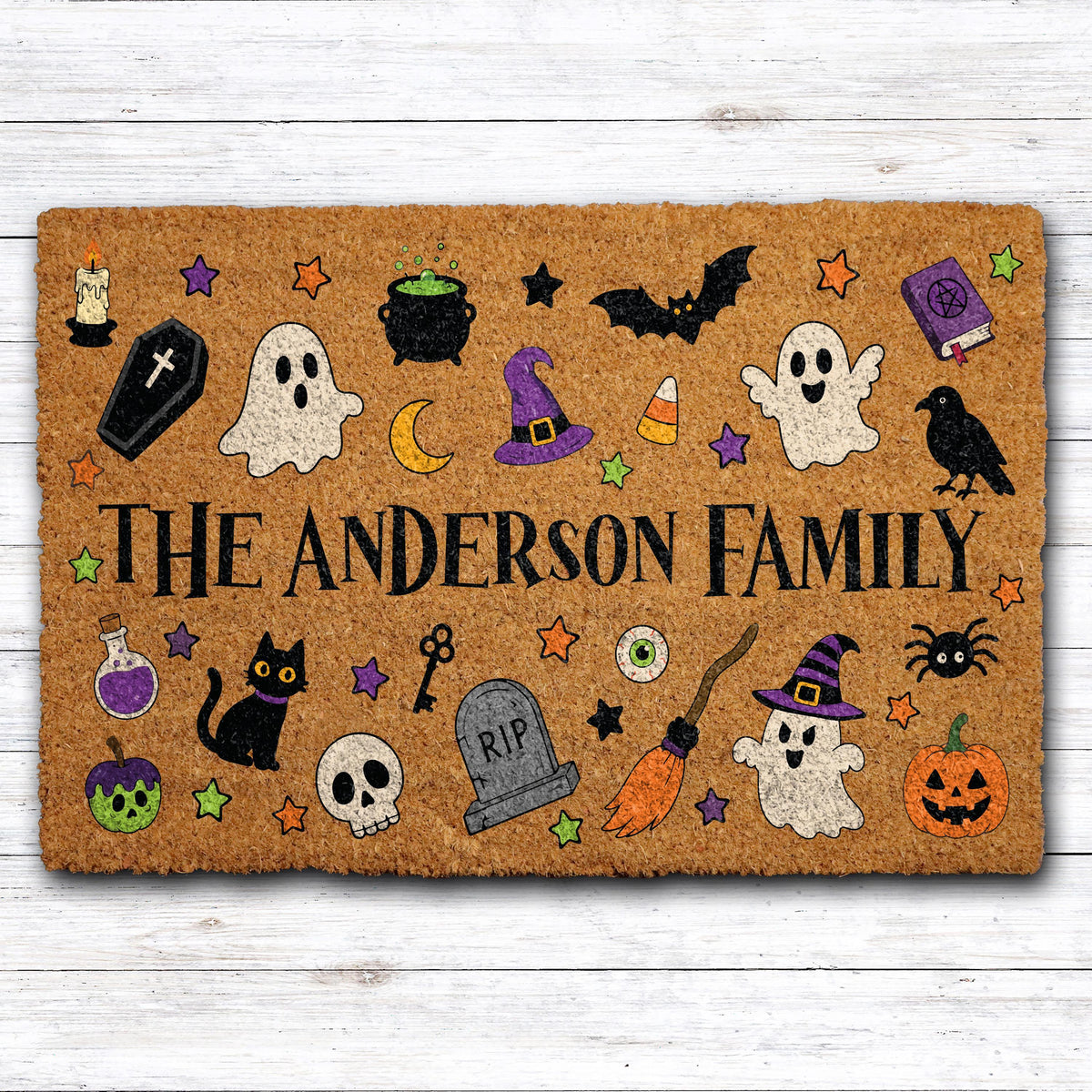 Personalized Spooky Season Doormat, Custom Last Name Halloween Welcome Mat