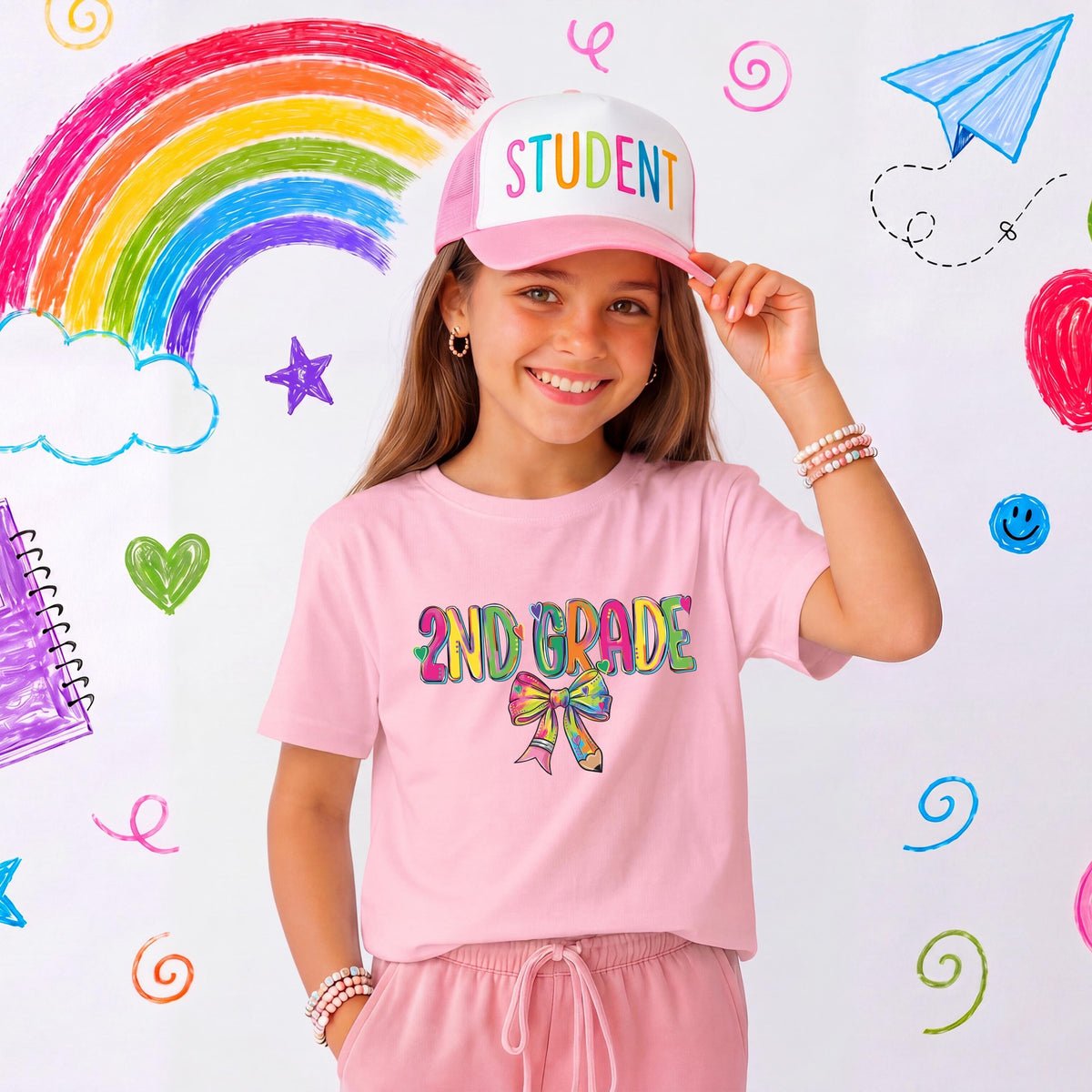 Pencil Bow Grade Level T-Shirt, Colorful Back to School Shirts, Pre - K First Grade Teacher Tee