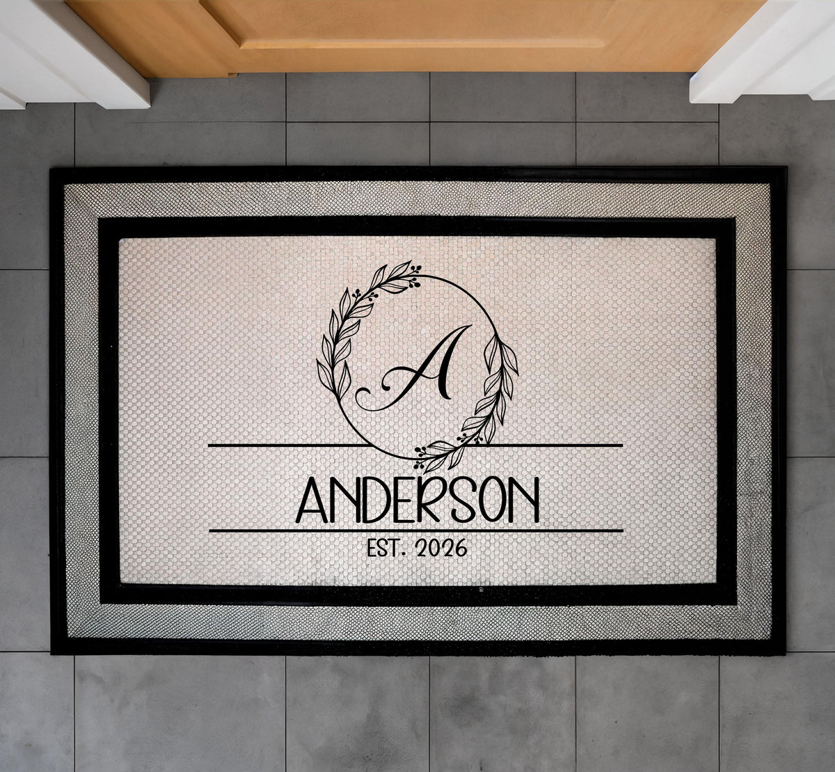 Personalized Family Monogram Doormat, Custom Established Date Welcome Mat