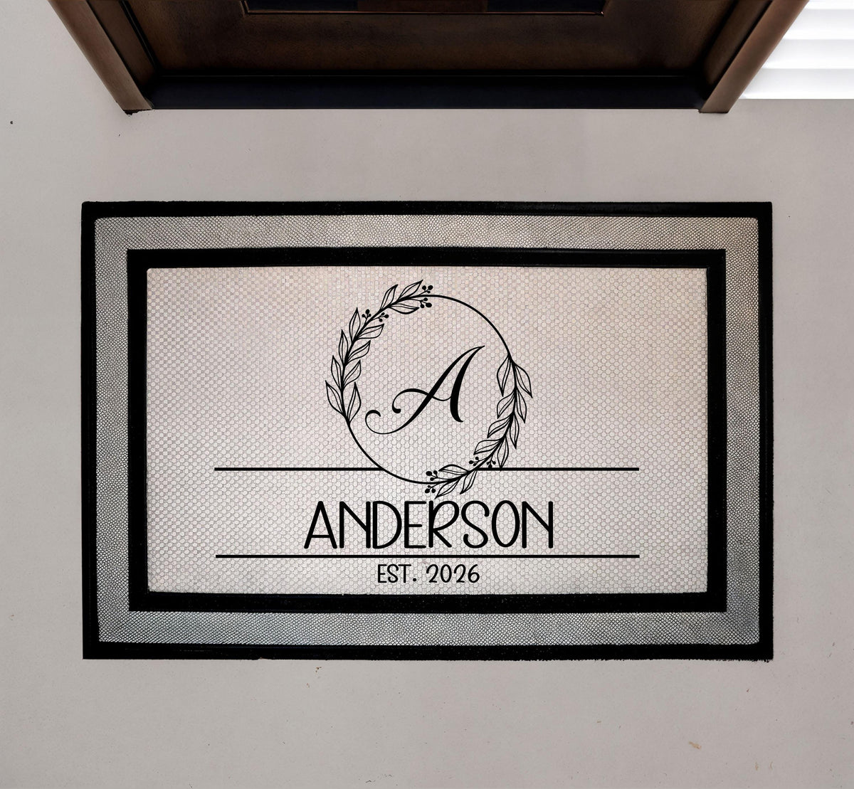 Personalized Family Monogram Doormat, Custom Established Date Welcome Mat