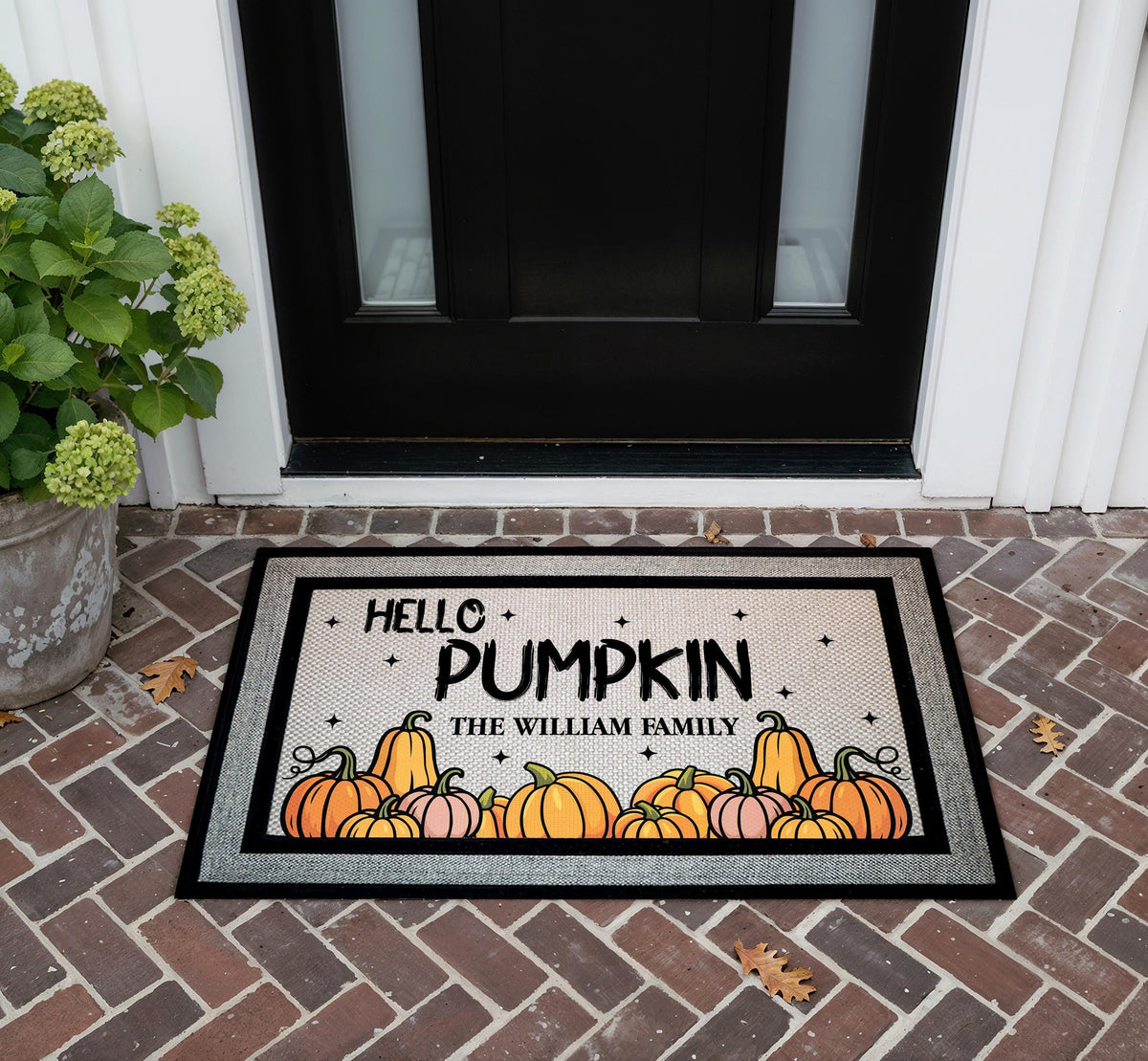 Personalized Family Name Pumpkin Doormat, Autumn Welcome Mat, Fall Porch Decor