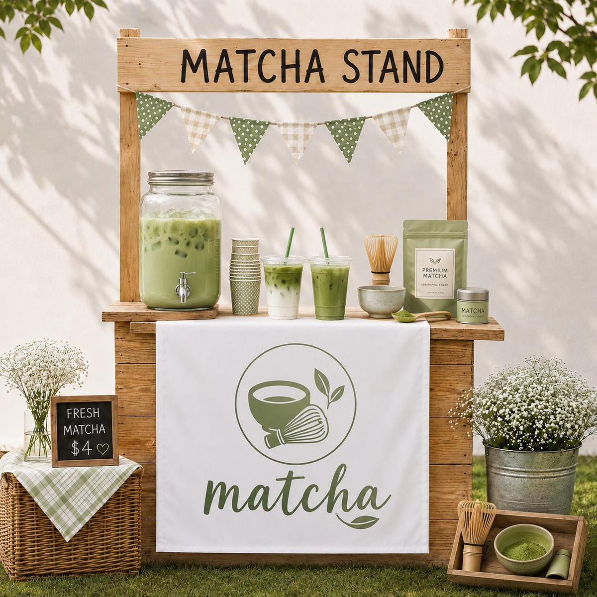 Custom Logo Table Runner Banner, White Vinyl Vendor Booth Sign, Pop Up Decor