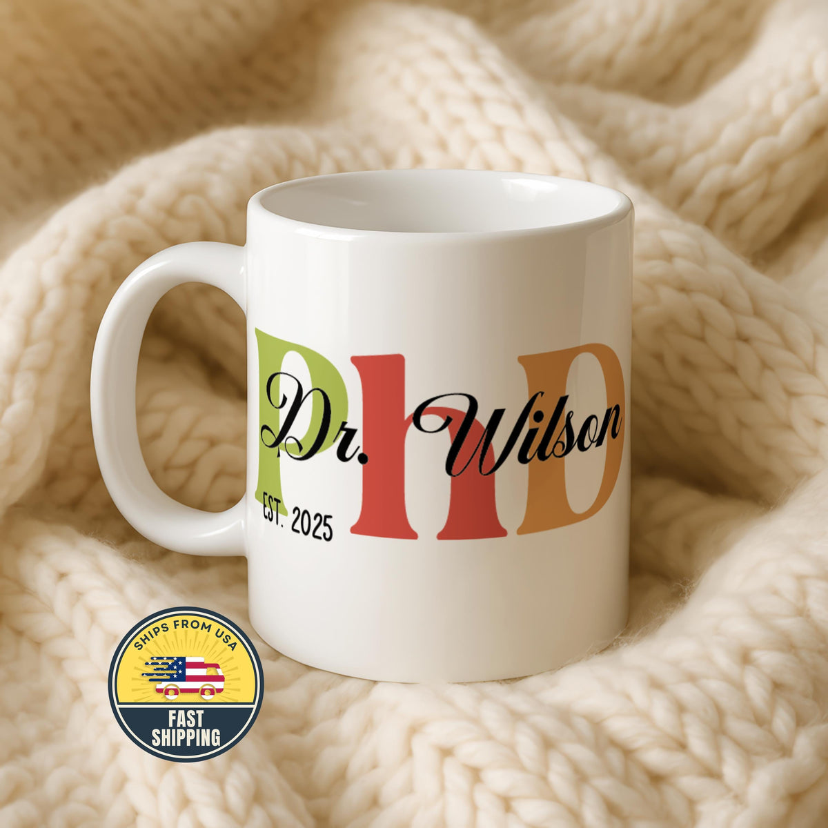 Personalized PhD Graduation Mug, Doctorate Degree Students Grad Gift, Custom Dr Name Coffee Cup
