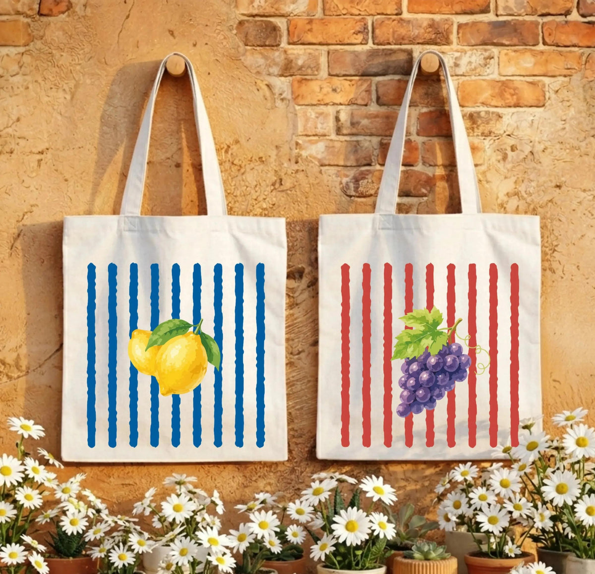 Striped Lemon or Grape Tote Bag
