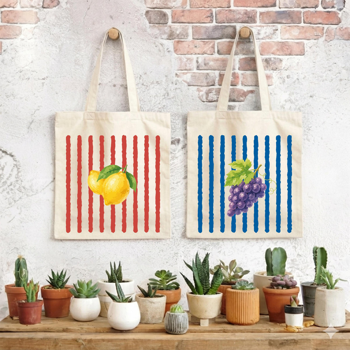 Striped Lemon or Grape Tote Bag