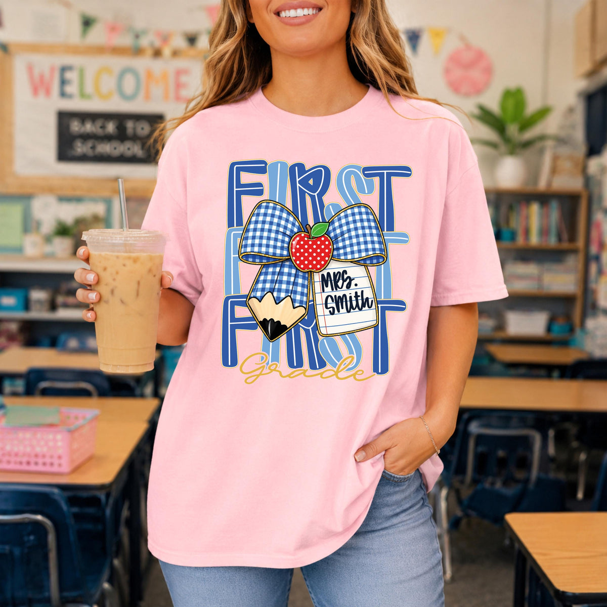 Coquette Bow Grade Level T-Shirt, Custom Back to School Shirts