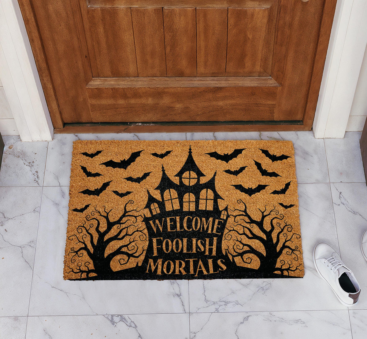 Welcome Foolish Mortals Doormat, Haunted Mansion Halloween Welcome Mat