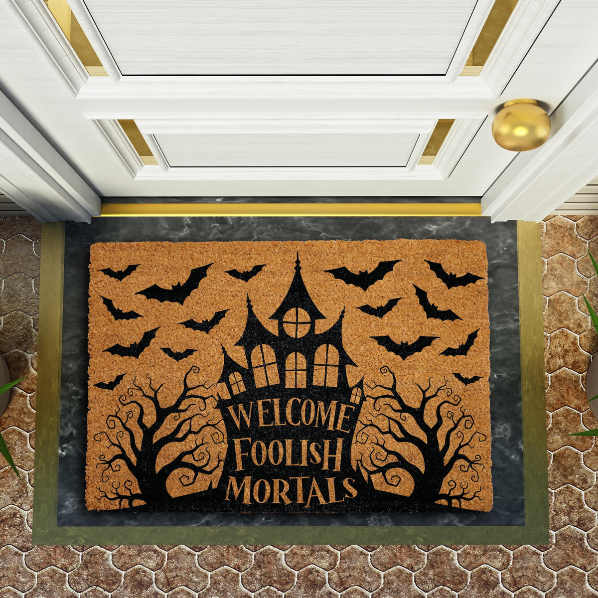 Welcome Foolish Mortals Doormat, Haunted Mansion Halloween Welcome Mat