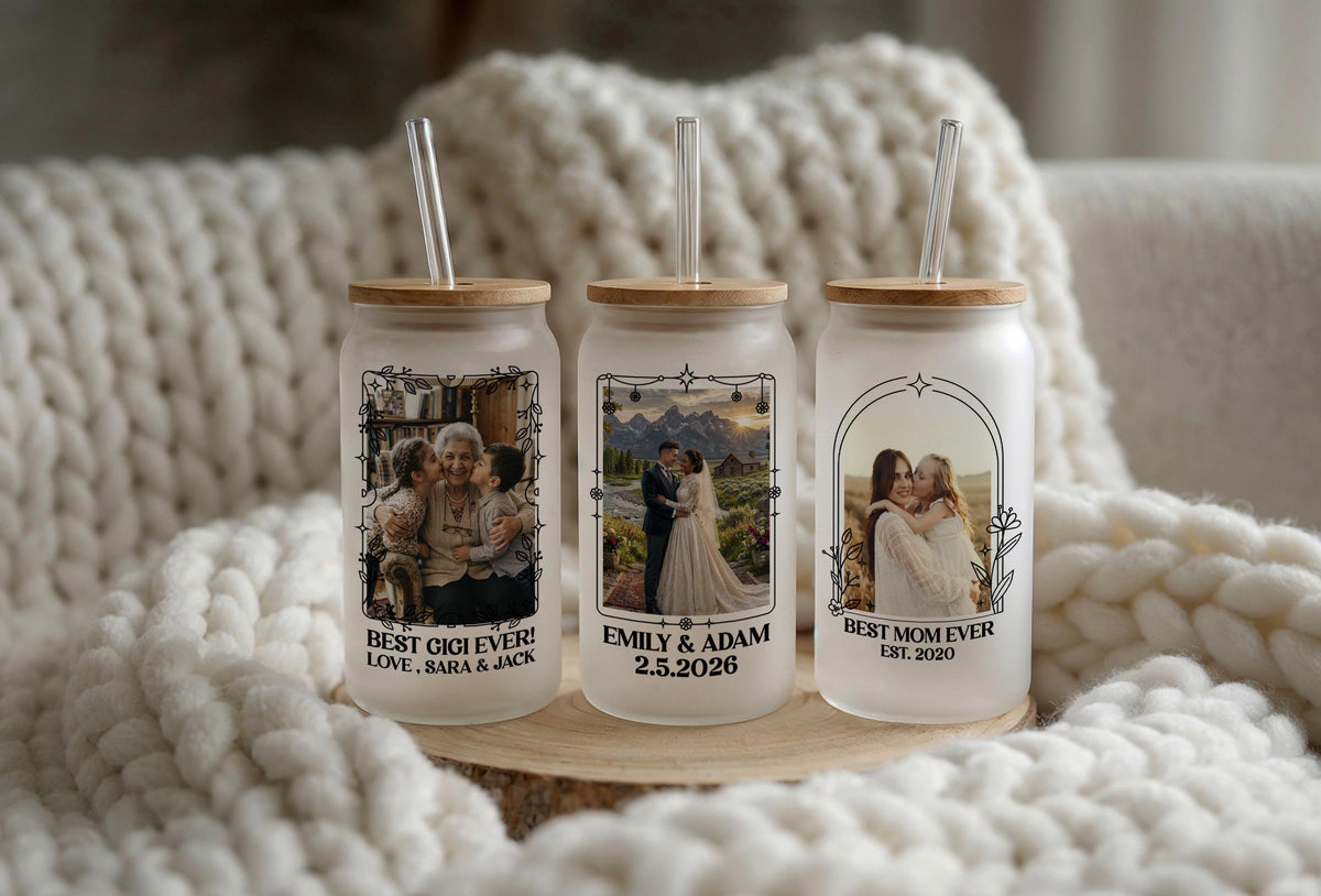 Custom Text and Photo Design Bamboo Lid & Straw Cup Tumbler