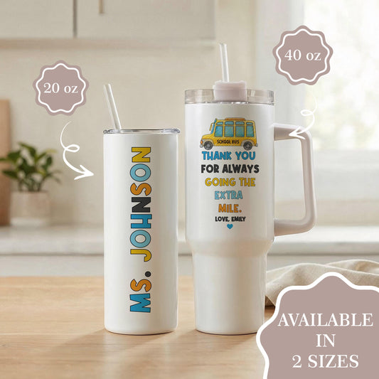 Custom School Bus Tumbler, Personalized Bus Driver Cup, Back to School Drinkware
