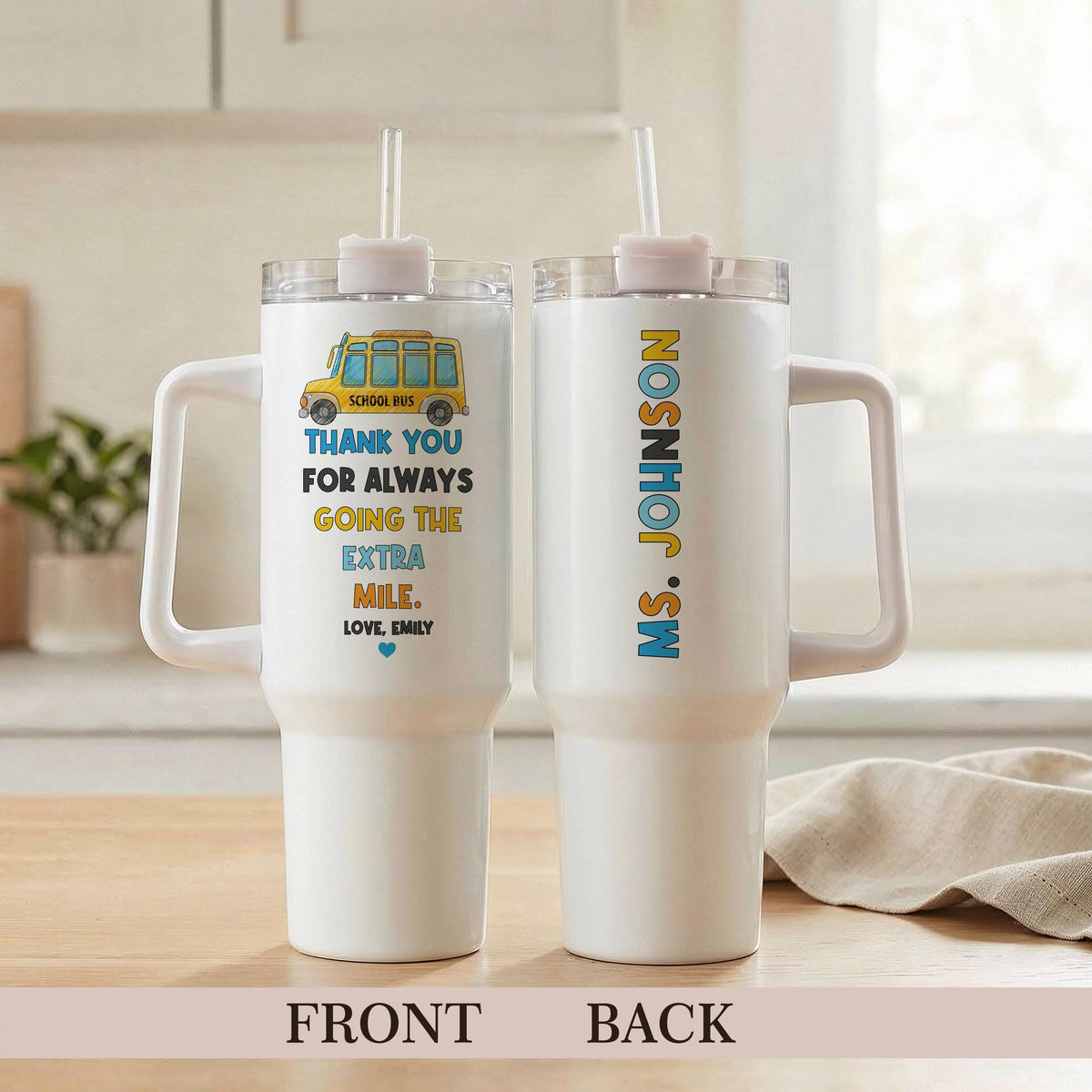 Custom School Bus Tumbler, Personalized Bus Driver Cup, Back to School Drinkware