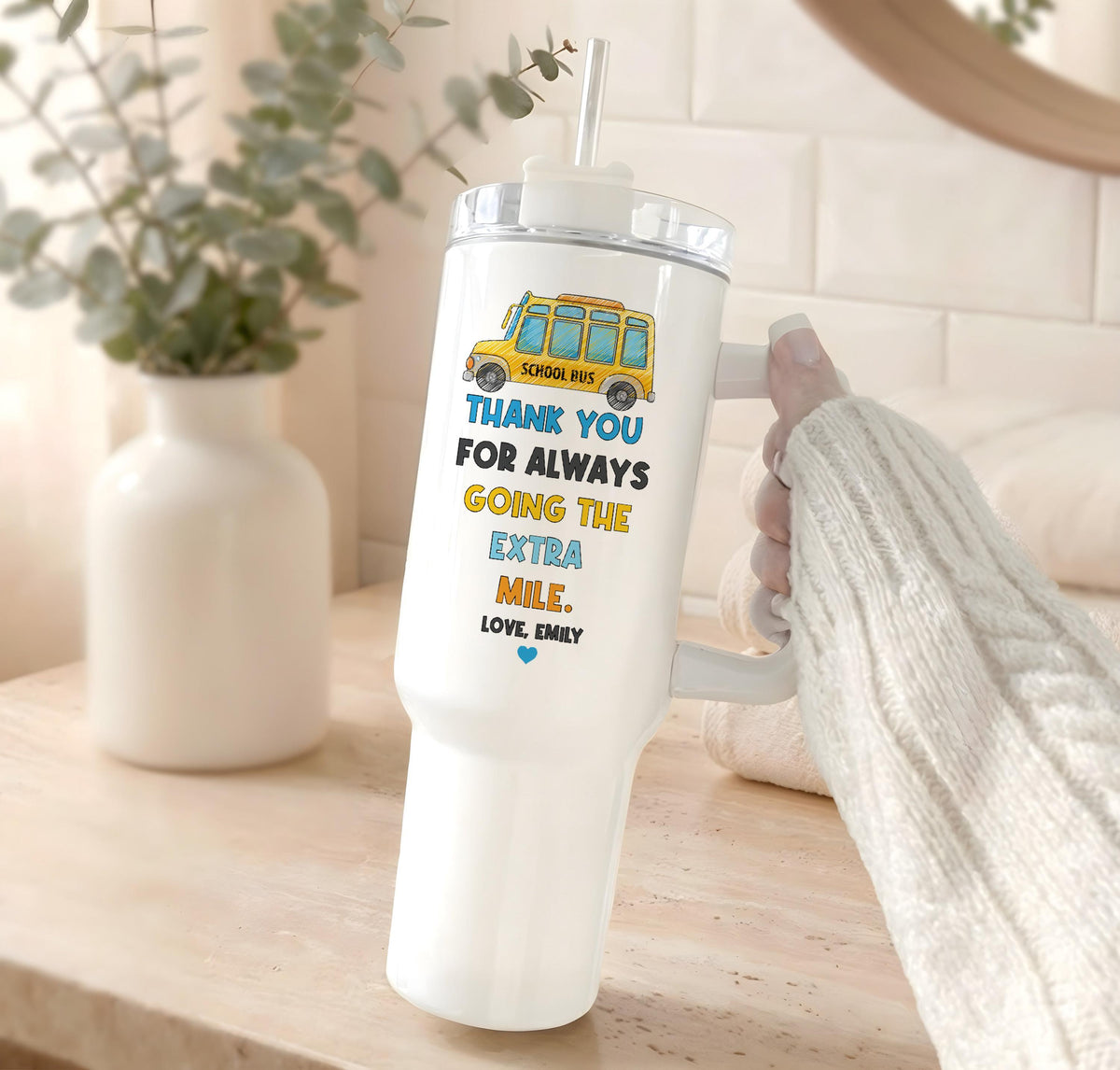 Custom School Bus Tumbler, Personalized Bus Driver Cup, Back to School Drinkware