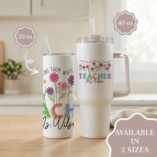 Custom Name Teacher Tumbler, Wildflower Teacher Cup, Teacher Appreciation Gift
