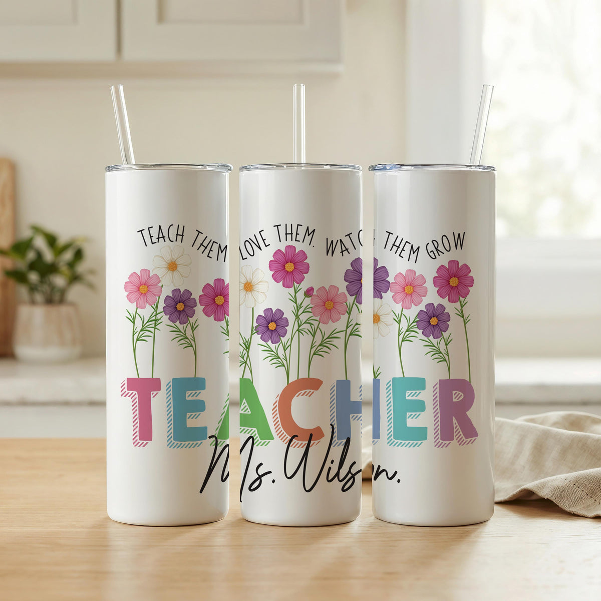 Custom Name Teacher Tumbler, Wildflower Teacher Cup, Teacher Appreciation Gift