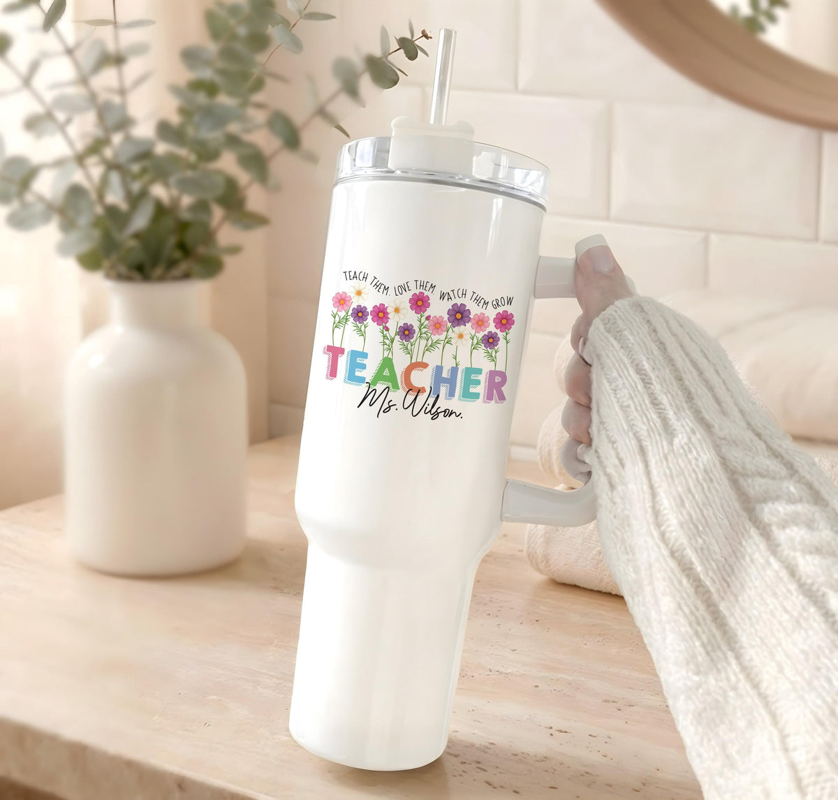 Custom Name Teacher Tumbler, Wildflower Teacher Cup, Teacher Appreciation Gift