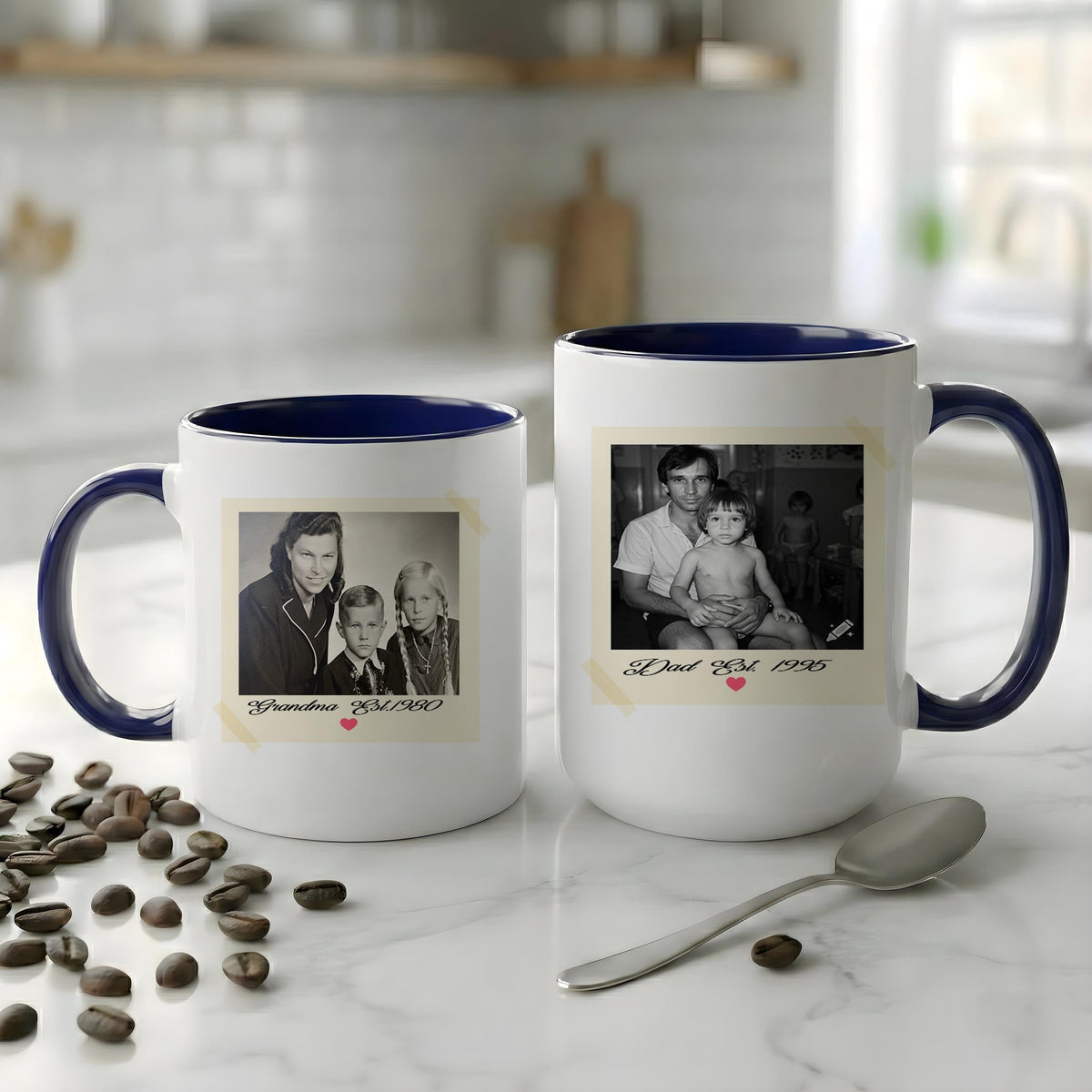 Personalized Vintage Photo Ceramic Mug, Custom Mom and Kids Picture Coffee Cup