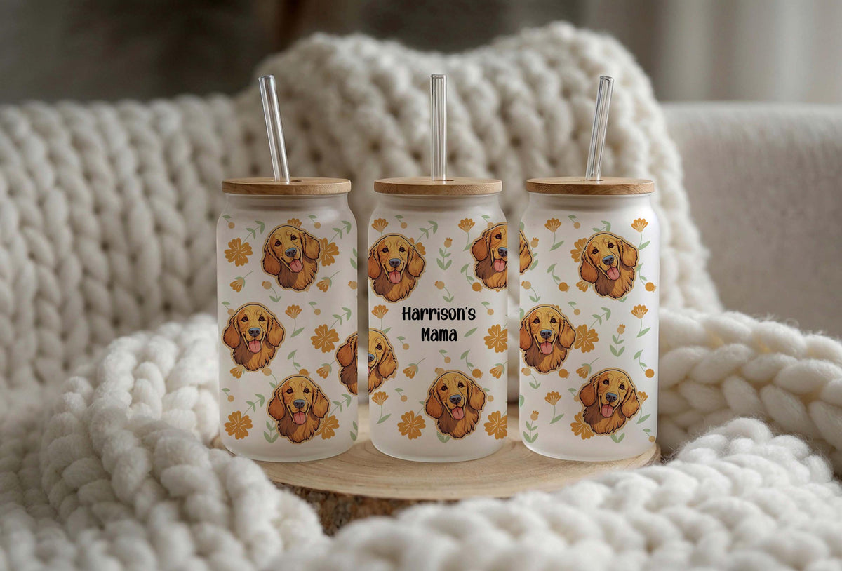 Custom Dog Breed Glass Tumbler, Personalized Pet Name Coffee Cup