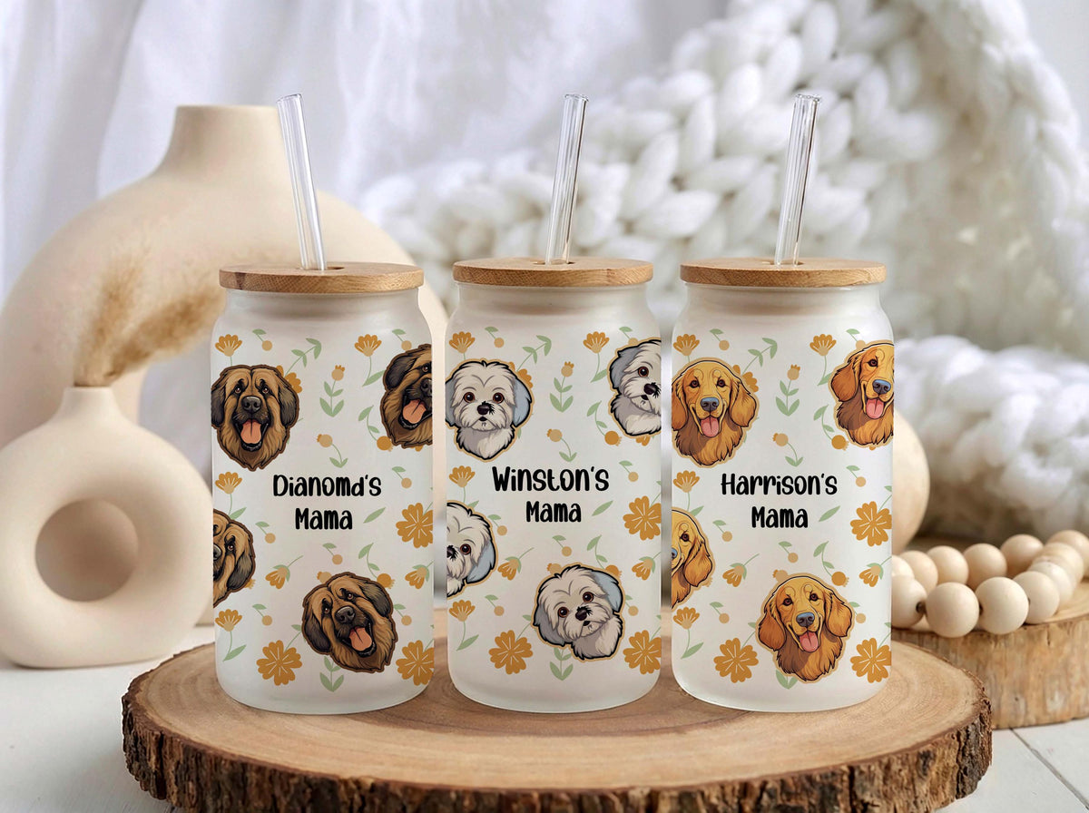 Custom Dog Breed Glass Tumbler, Personalized Pet Name Coffee Cup