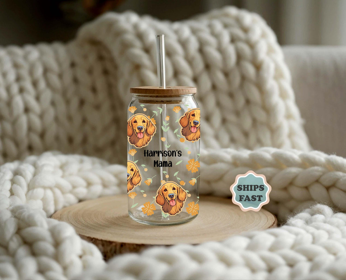 Custom Dog Breed Glass Tumbler, Personalized Pet Name Coffee Cup